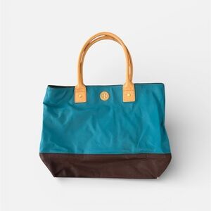 Tory Burch Teal and Dark Brown Tote